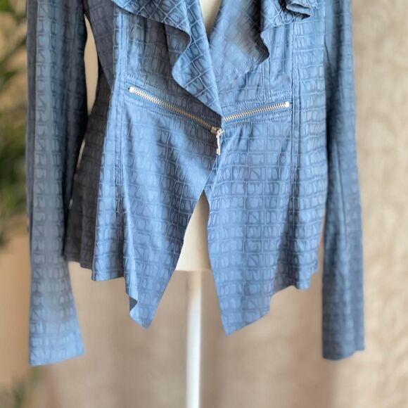 NWT Lena Gabrielle Blue Snake Print Drape Lapel Blazer Fairycore Jacket Size 12 - Picture 3 of 7